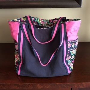 Extra large Vera Bradley tote in navy and pink